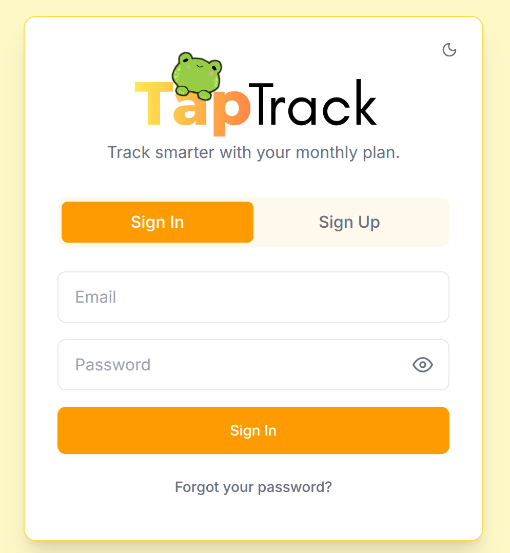 TapTrack sign up page preview